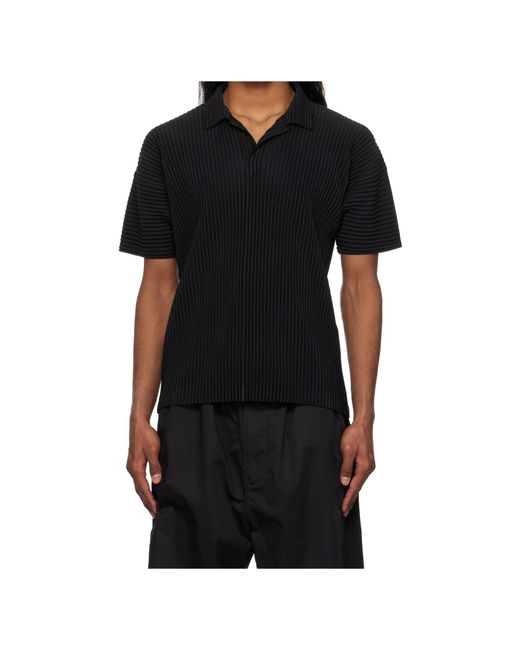 Homme Plissé Issey Miyake Black Homme Pliss Issey Miyake Short-Sleeved Pleated Polo Shirt for men