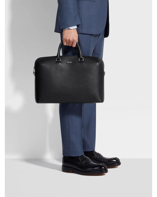 Zegna Black Logo Detailed Top Handle Briefcase for men