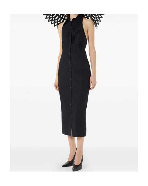 Blumarine Black Plisse Button Midi Dress