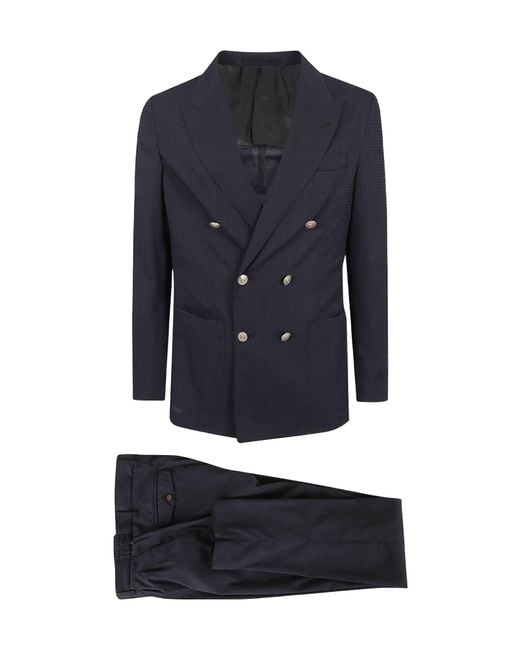 Eleventy Blue Double-Breasted Suit Jacket And Trousers Two-Piece Set for men