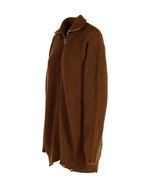 MM6 by Maison Margiela Brown High Neck Zip-Up Cardigan