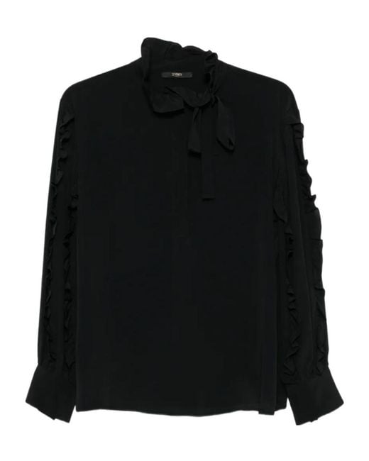 Seventy Black Ruffle-Trim Pussy-Bow Blouse