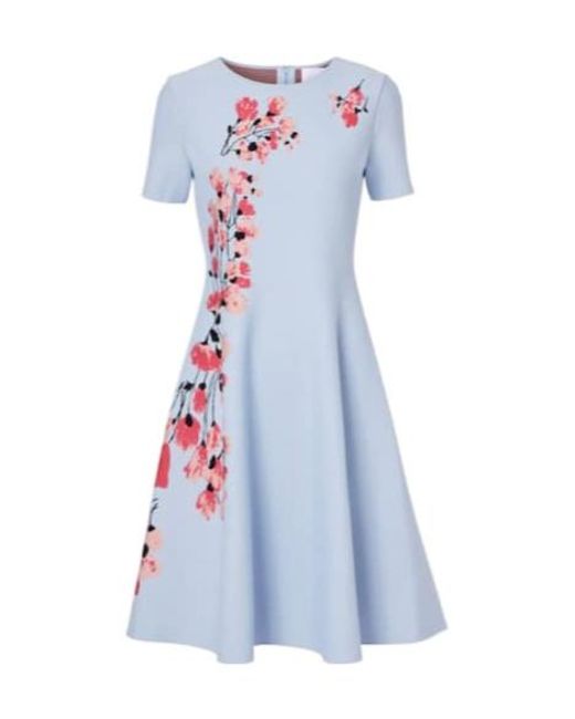 Carolina Herrera Blue Floral Jacquard Midi Dress