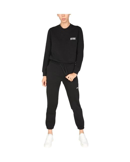 MSGM Black Logo Printed Drawstring Pants