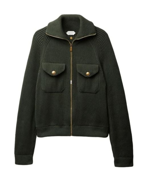 Versace Green Zip-Up Ribbed Cardigan for men