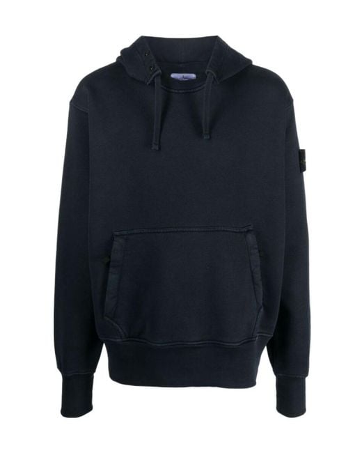 Stone Island Blue Compass Patch Drawstring Hoodie for men