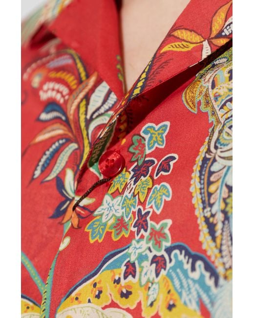 Etro Red Paisley Print Short Sleeve Shirt for men
