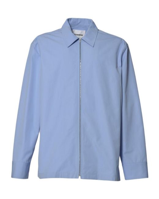 Jil Sander Blue Long-Sleeved Zipped Shirt for men