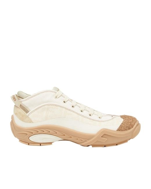 Fendi Natural Monogrammed Panel Lace-Up Sneakers for men