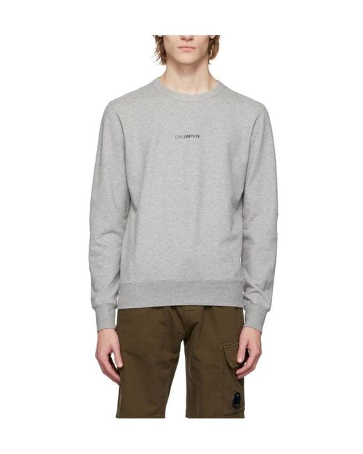 C P Company Gray Logo Round Neck Long-Sleeved Pullover for men