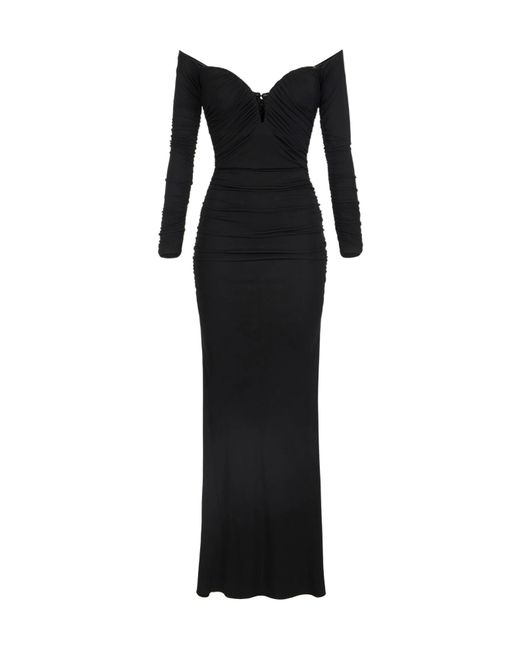 Elisabetta Franchi Black Dress With Ruffles And Off Shoulders