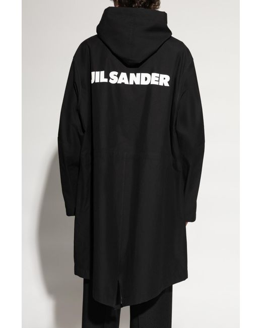 Jil Sander Black Logo Printed Hooded Parka for men