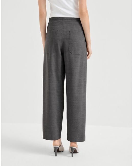 Brunello Cucinelli Gray Drawstring Tailored Trousers