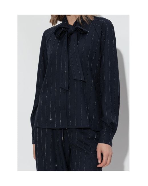Self-Portrait Blue Sequin Embellished Long-Sleeved Shirt