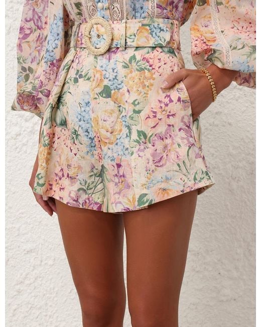 Zimmermann Natural Halliday Tuck High Waist Shorts
