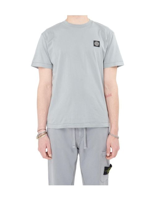 Stone Island Gray Compass Patch Crewneck T-Shirt for men