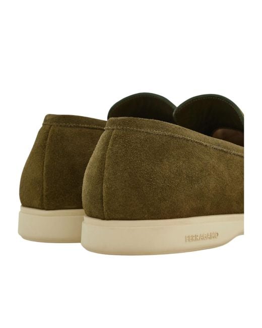 Ferragamo Green Casual Loafer With Gancini Ornament for men