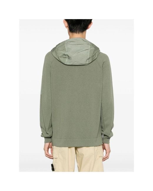 C P Company Green Lens Detailed Hooded Zip-Up Cardigan for men