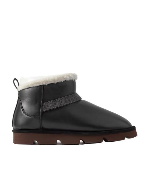 Brunello Cucinelli Black Leather Short Boots