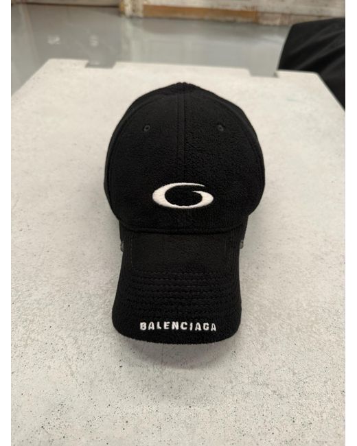 Balenciaga Black Embroidered Fleece Baseball Cap for men