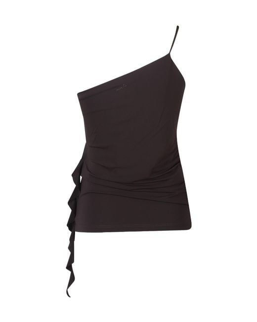 Pinko Black Ruffled One-Shoulder Asymmetric Top