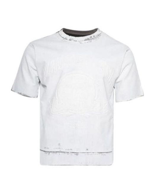 MM6 by Maison Margiela White Logo Embroidered Ribbed Hem T-Shirt for men