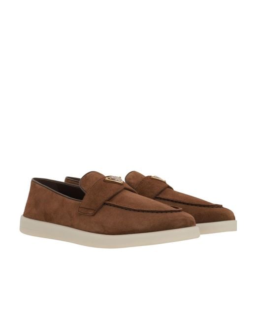 Prada Brown Logo Plaque Slip-On Loafers