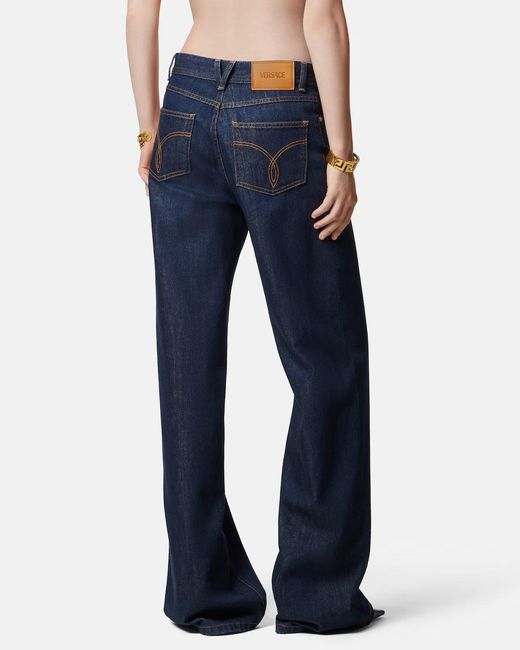Versace Blue Logo-Patch Straight Leg Jeans