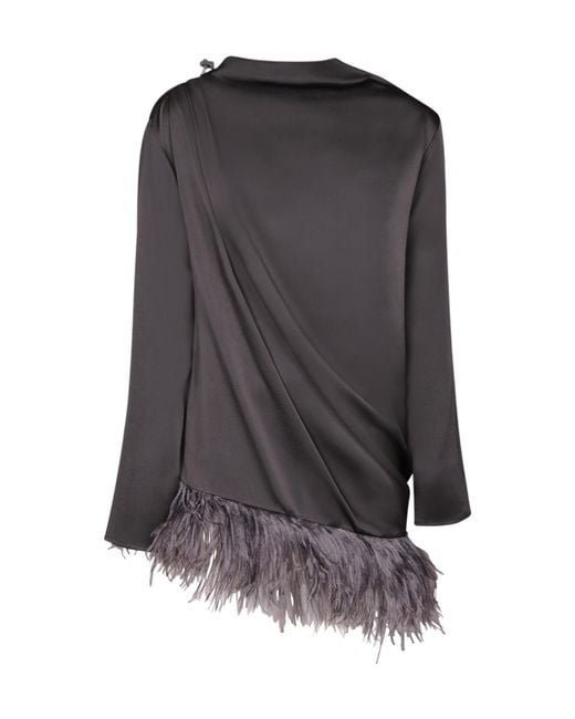 Fabiana Filippi Gray Ostrich Feather-Trimmed Top