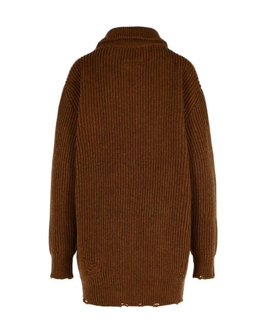 MM6 by Maison Margiela Brown High Neck Zip-Up Cardigan