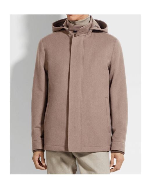Zegna Brown Concealed-Fastening Hooded Jacket for men