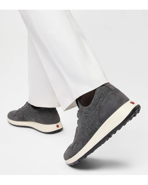 Tod's Gray Suede-Panelled Felt Sneakers for men