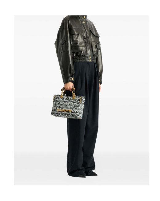 Balmain Black Small 1945 Soft Tweed Tote Bag