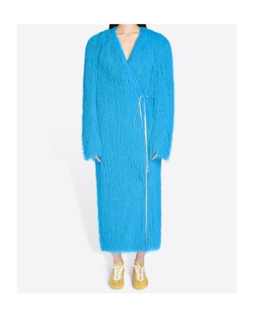 Dries Van Noten Blue Fringed V-Neck Coat