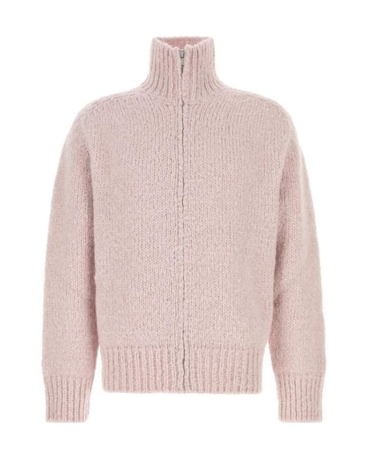 Jil Sander Pink High-Neck Zipped Knit Cardigan for men