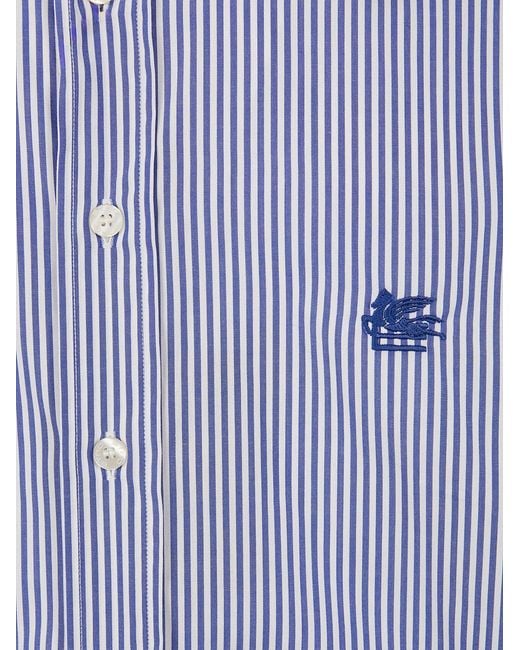 Etro Blue Pegaso Embroidered Striped Shirt for men