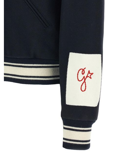 Golden Goose Deluxe Brand Blue Logo Embroidered Bomber Jacket