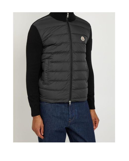 Moncler Black Quilted Cotton And Shell Jacket for men