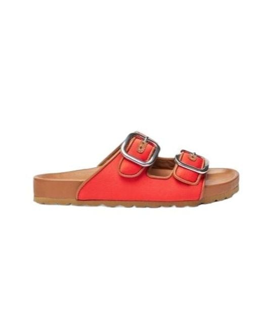 Scarosso Red Isa Double-Buckle Open-Toe Slides