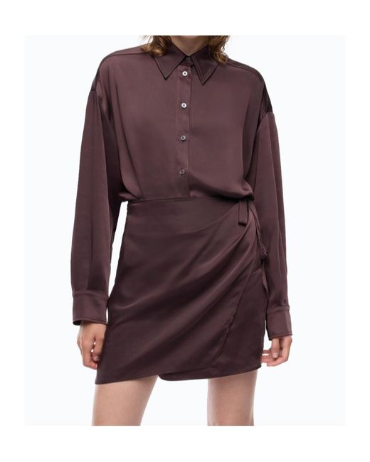 Pinko Purple Wrap-Style Long-Sleeve Shirt Dress