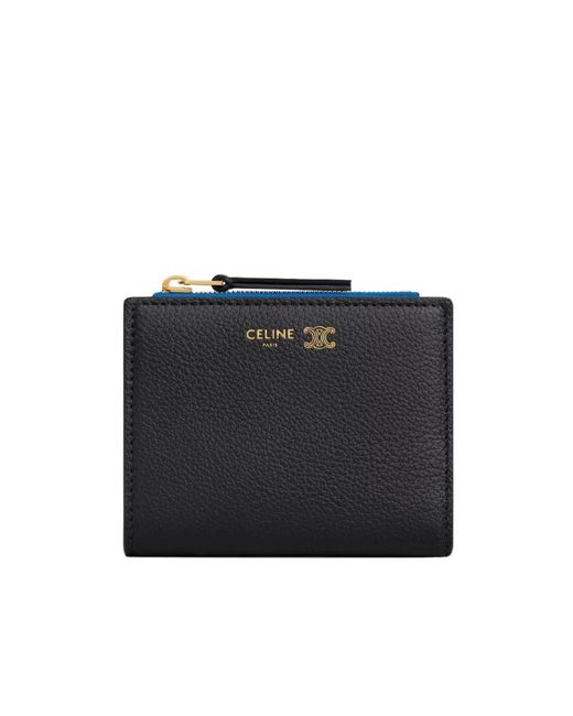 Céline Black Compact Wallet Triomphe Stamp