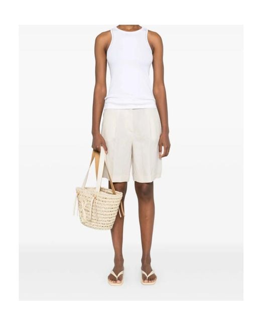 Peserico White Beaded Trim-Detail Sleeveless Top
