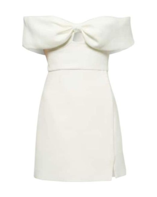 Self-Portrait White Bow-Detail Off-Shoulder Crêpe Minidress