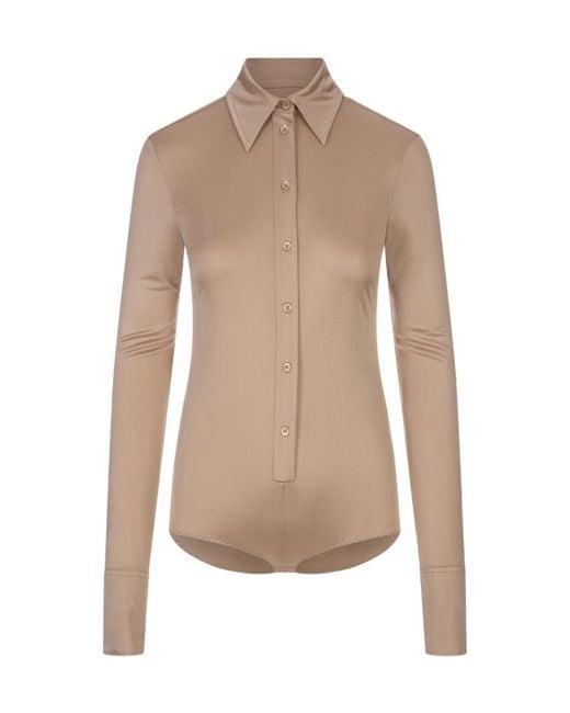 Sportmax Natural Buttoned Long-Sleeved Top