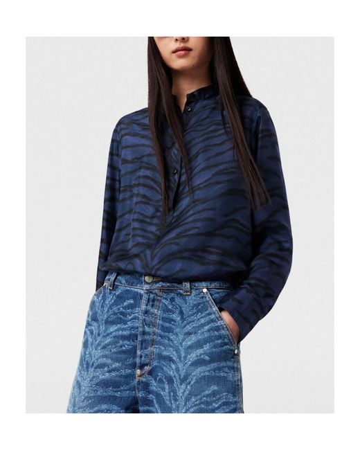 Stella McCartney Blue Tiger-Print Silk Shirt