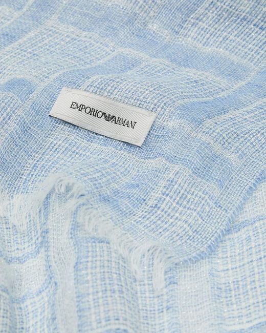 Emporio Armani Blue Brushed Linen Scarf With Lurex