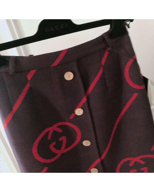 Gucci Purple Interlocking G Reversible Wool Skirt