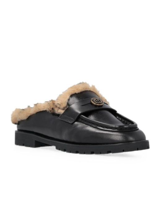 Pinko Brown Shearling-Lined Leather Mules