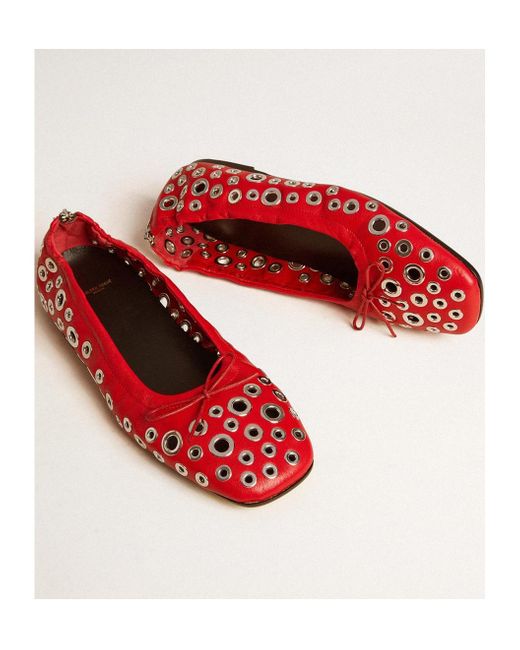 Golden Goose Deluxe Brand Red Amy Eyelet-Detailed Ballet Flats