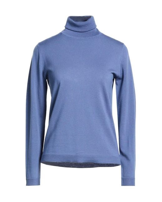 Max Mara Blue Solid Color Knitted Turtleneck Top
